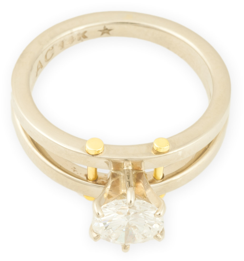 Star White Gold Industrial Solitaire with Yellow Gold Accent Bars