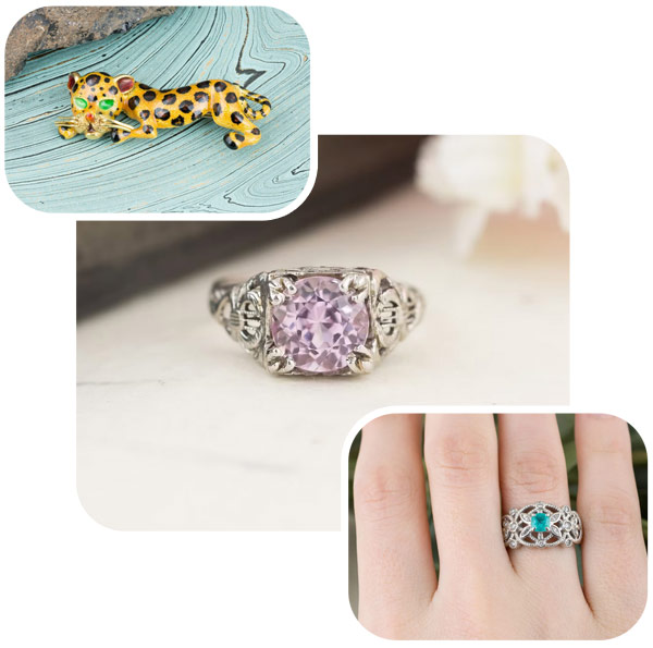 New rings featuring Kunzite and Paraiba Tourmaline as well as fun enamel pins