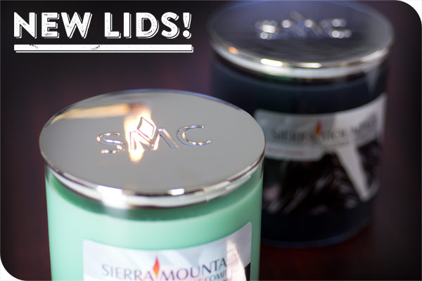 Close up of our new candle lids reflecting a lit match