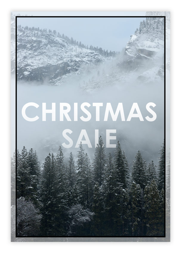 Snowy winter scene with text Christmas Sale