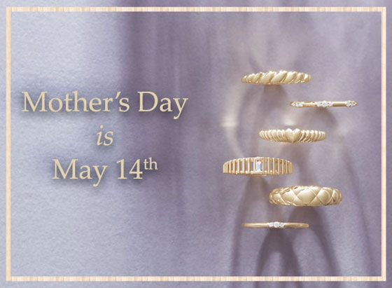 Group of yellow gold rings for Mothers Day gift ideas