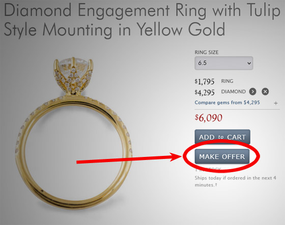 A website screenshot with the new make offer button highlighted