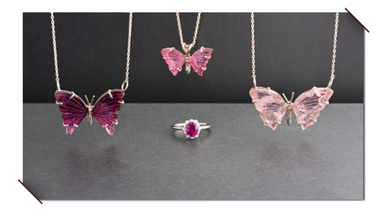 A group of california tourmaline butterflies and a ring
