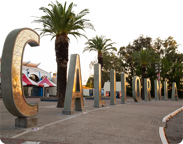 The California sign in front of Cal Expo