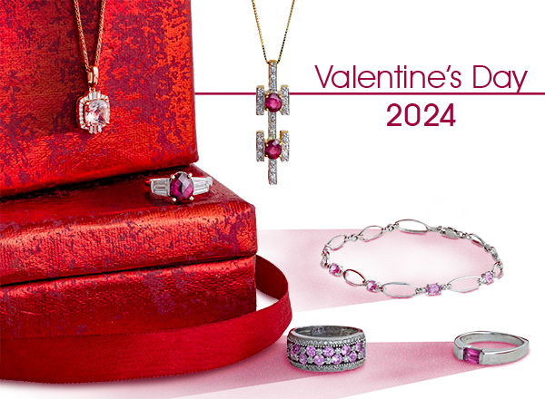 A collection of pink and red stone jewelry for Valentines Day