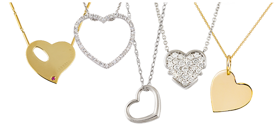 A collection of heart pendants available now on our website