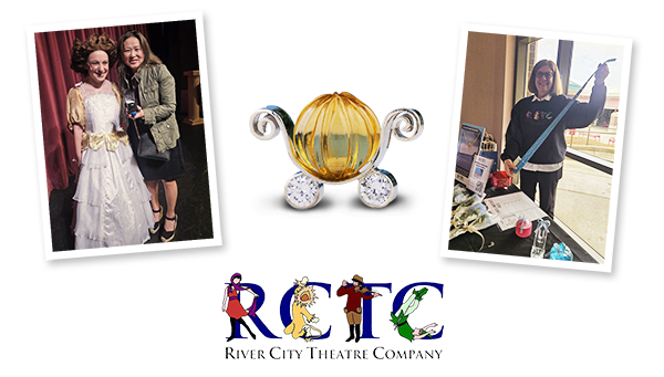 Pictures from the RCTC Cinderella performance with the RCTC logo and the pumpkin carriage pendant