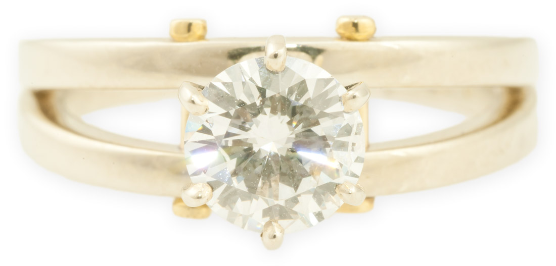 Star White Gold Industrial Solitaire with Yellow Gold Accent Bars Star White Gold Industrial Solitaire with Yellow Gold Accent Bars