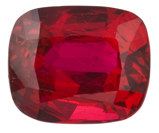 A fiery red cushion cut ruby