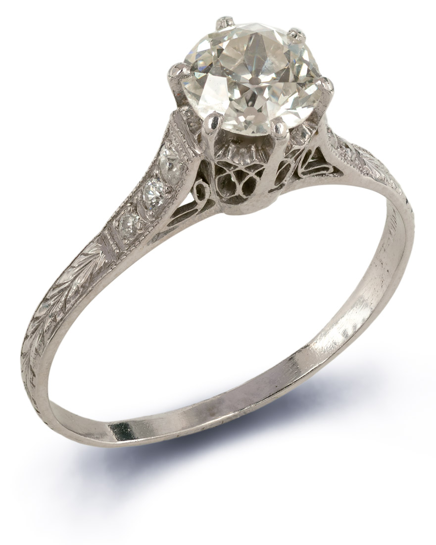 Platinum engraved engagement rings