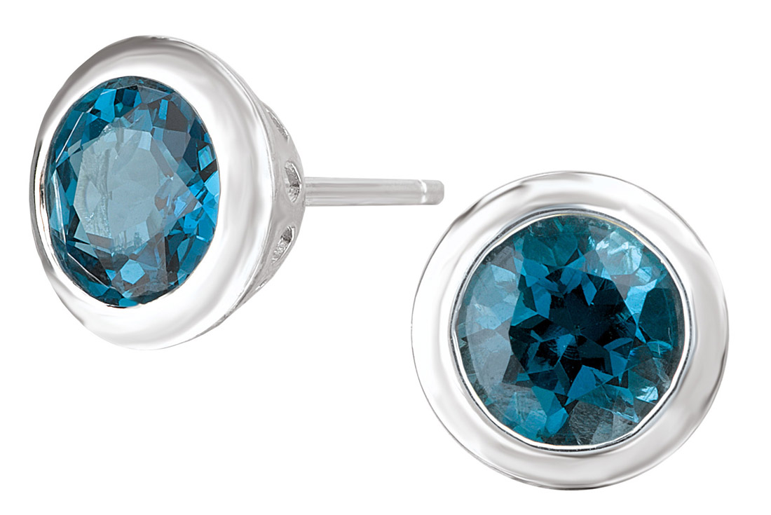 London Blue Topaz Bezel Stud Earrings