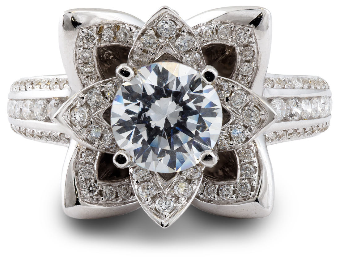 White gold lotus flower engagement ring