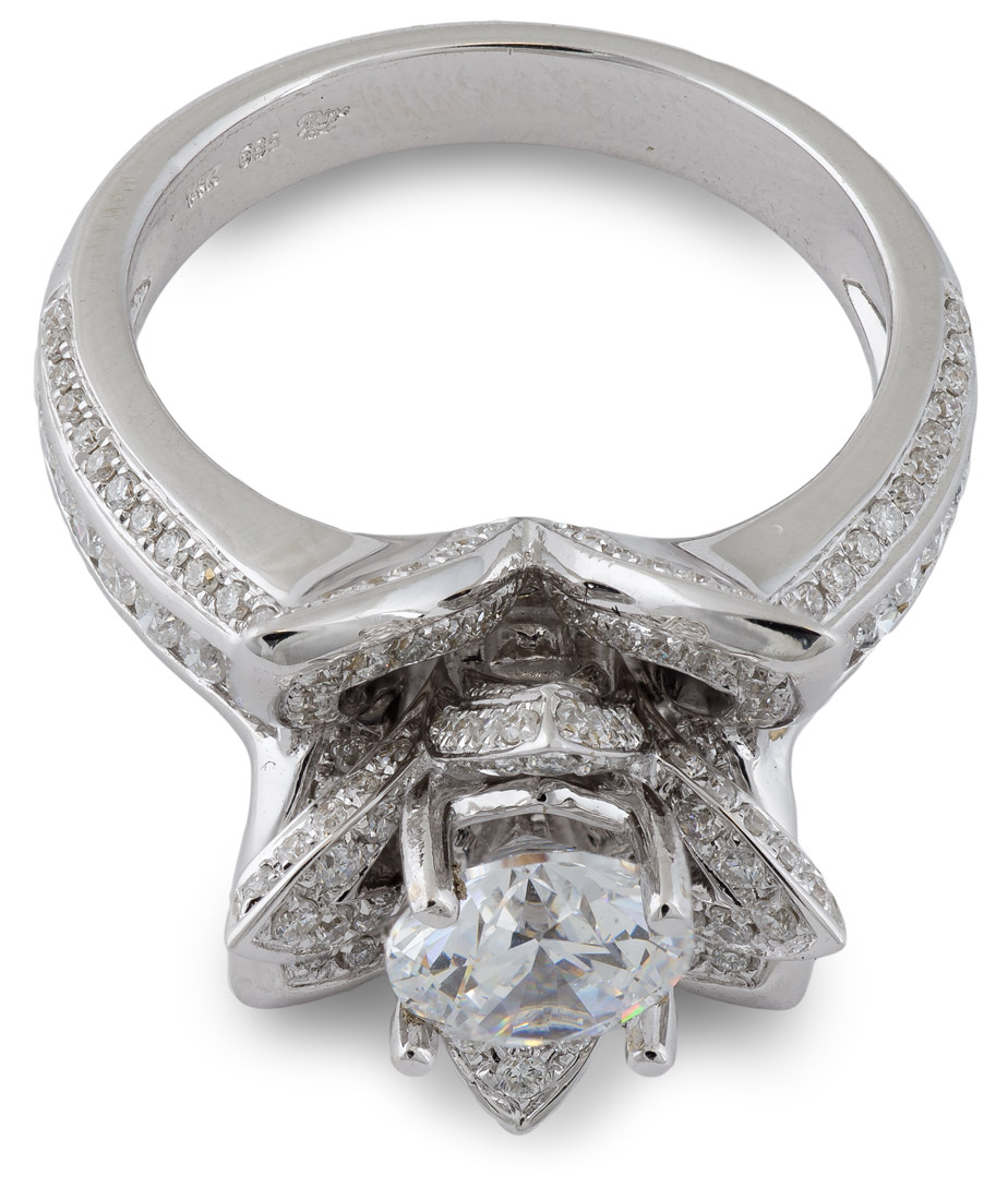 White gold lotus flower engagement ring top view