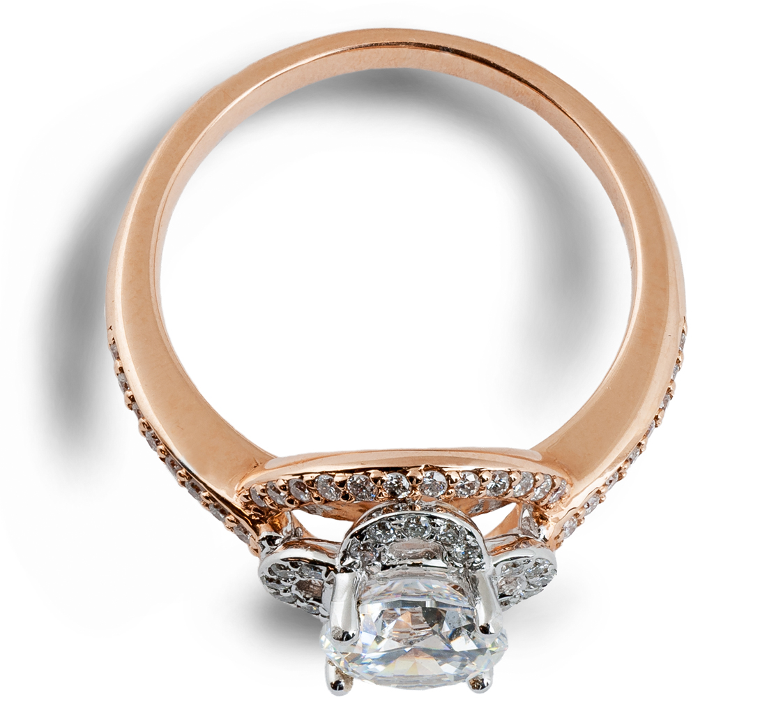 Lotus floral design two tone rose gold engagement ring - top