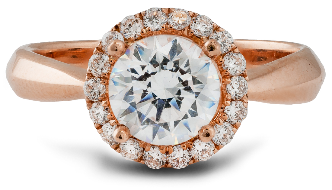 Round Halo Engagement Ring with Tapered Shank