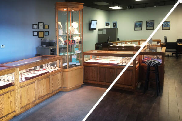 Arden Jewelers showroom floor remodel before and after