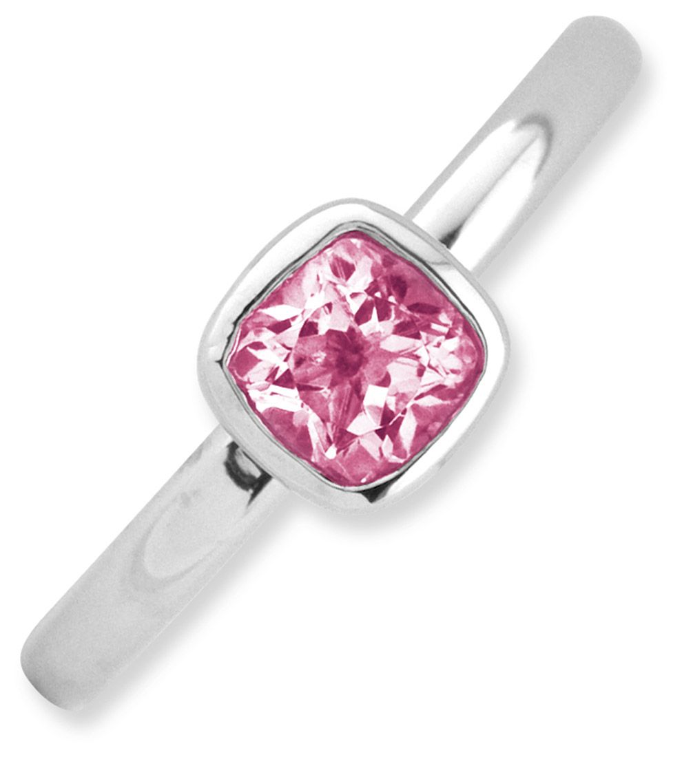 Silver Stackable Ring with Cushion Cut Pink Tourmaline Top