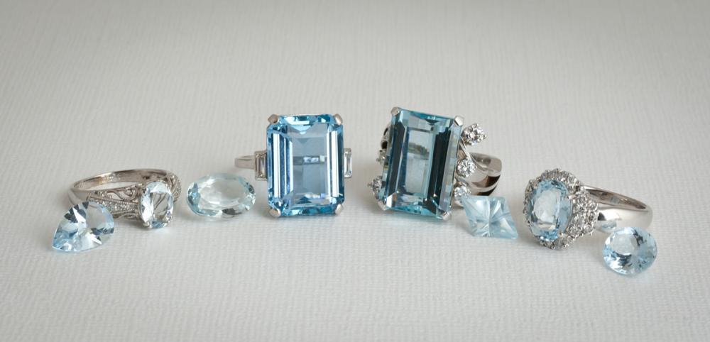 Aquamarine jewelry and loose stones