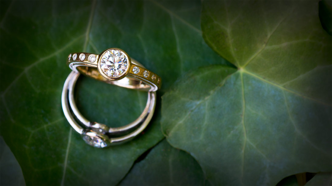 Balance eco-friendly green engagement ring