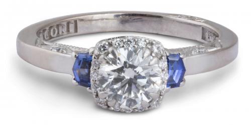 Filigree Diamond Engagement Ring With Sapphires