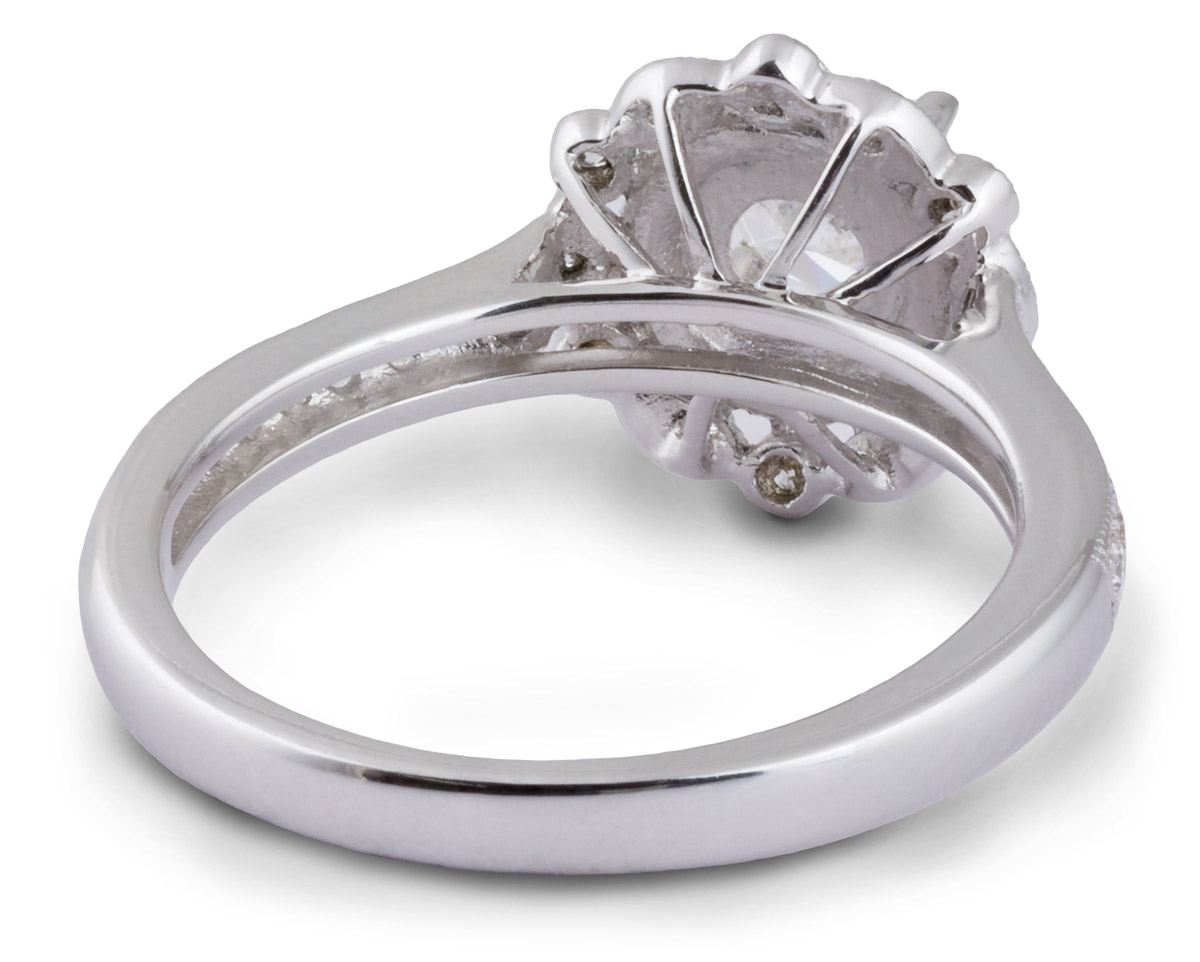 Double Halo Milgrain Engagement Ring with Diamonds - Back