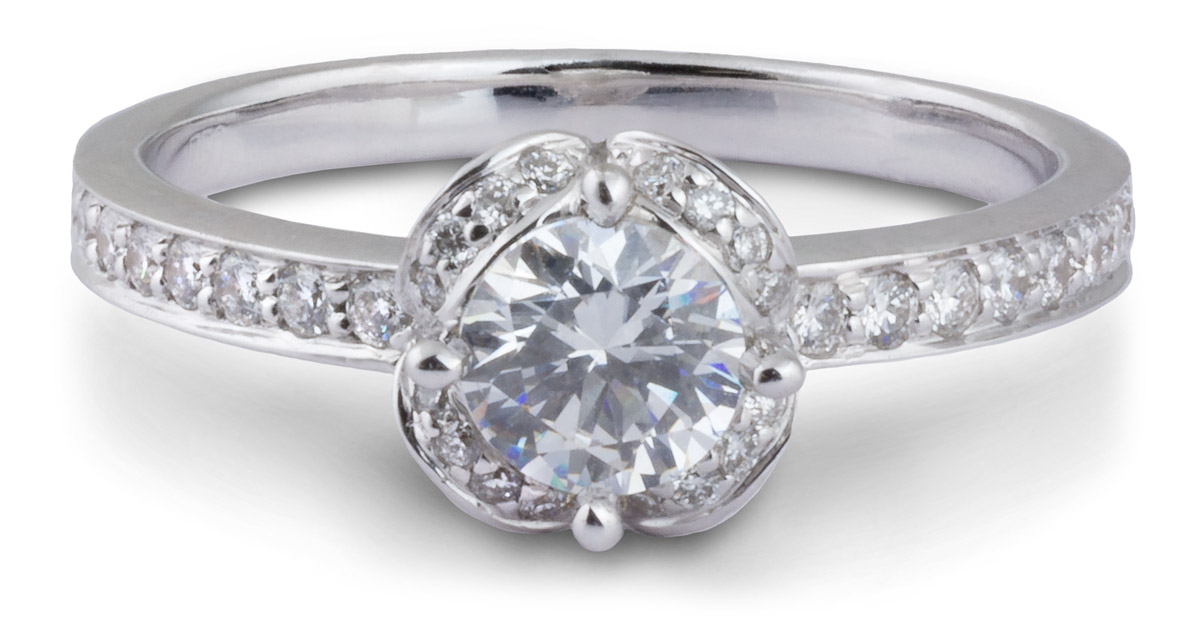 Arched Halo Engagement Ring with Diamond Accents