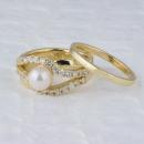 Yellow gold custom pearl engagement ring - wedding set