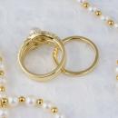 Yellow gold custom pearl engagement ring - wedding set top