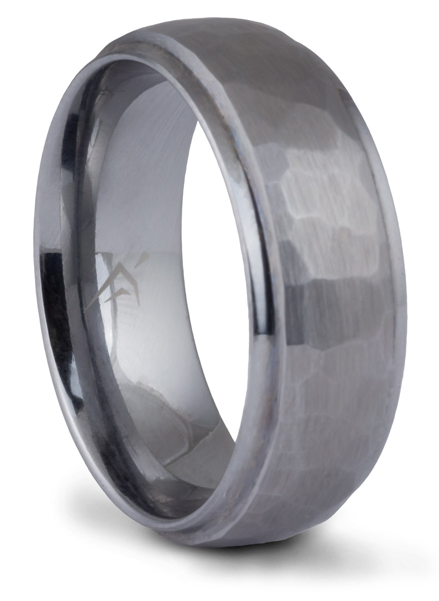 Tungsten Hammered Flat-Edge Band