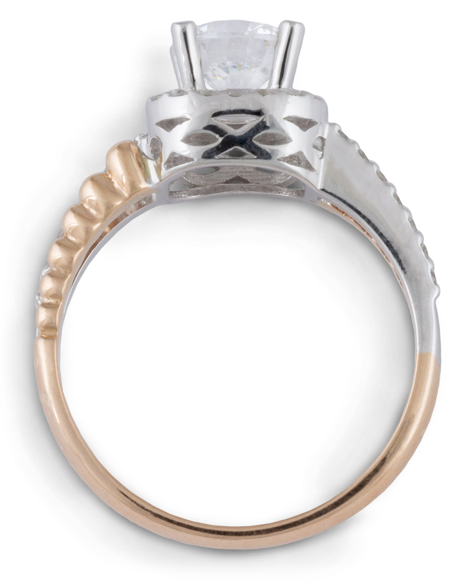 Two Tone Cushion Halo Engagement Ring with Split Shank - Top