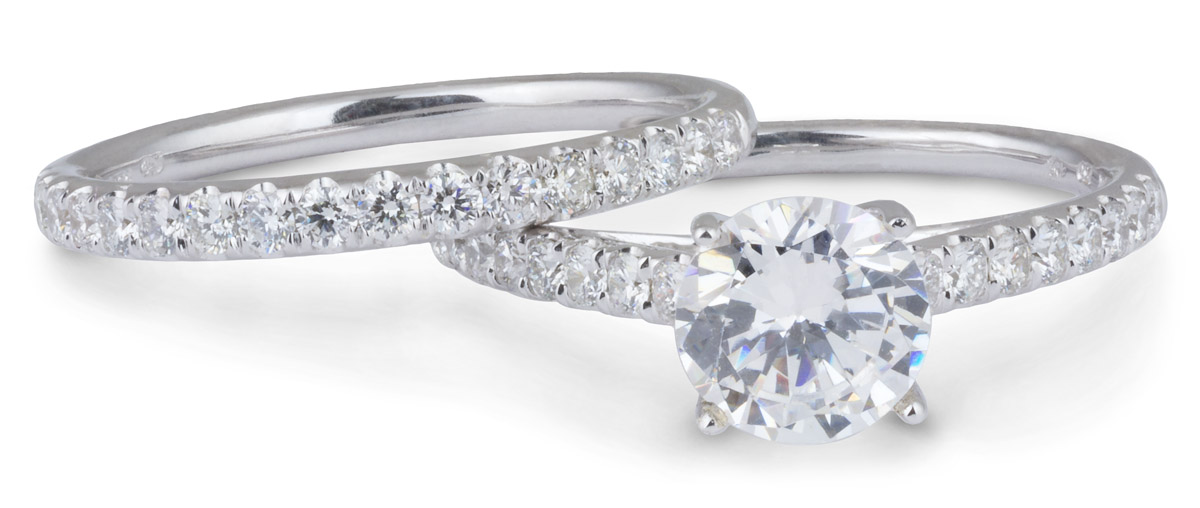Wedding Set : Delicate Cathedral Engagement Ring with Diamond Band