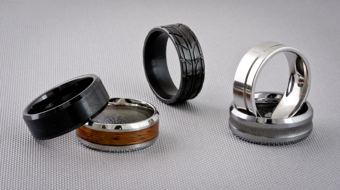 Multi Groove Black Zirconium Wedding Ring — Unique Titanium Wedding Rings