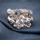 Mermaid custom diamond engagement ring - set together