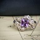 White gold mermaid ring with amethyst center stone