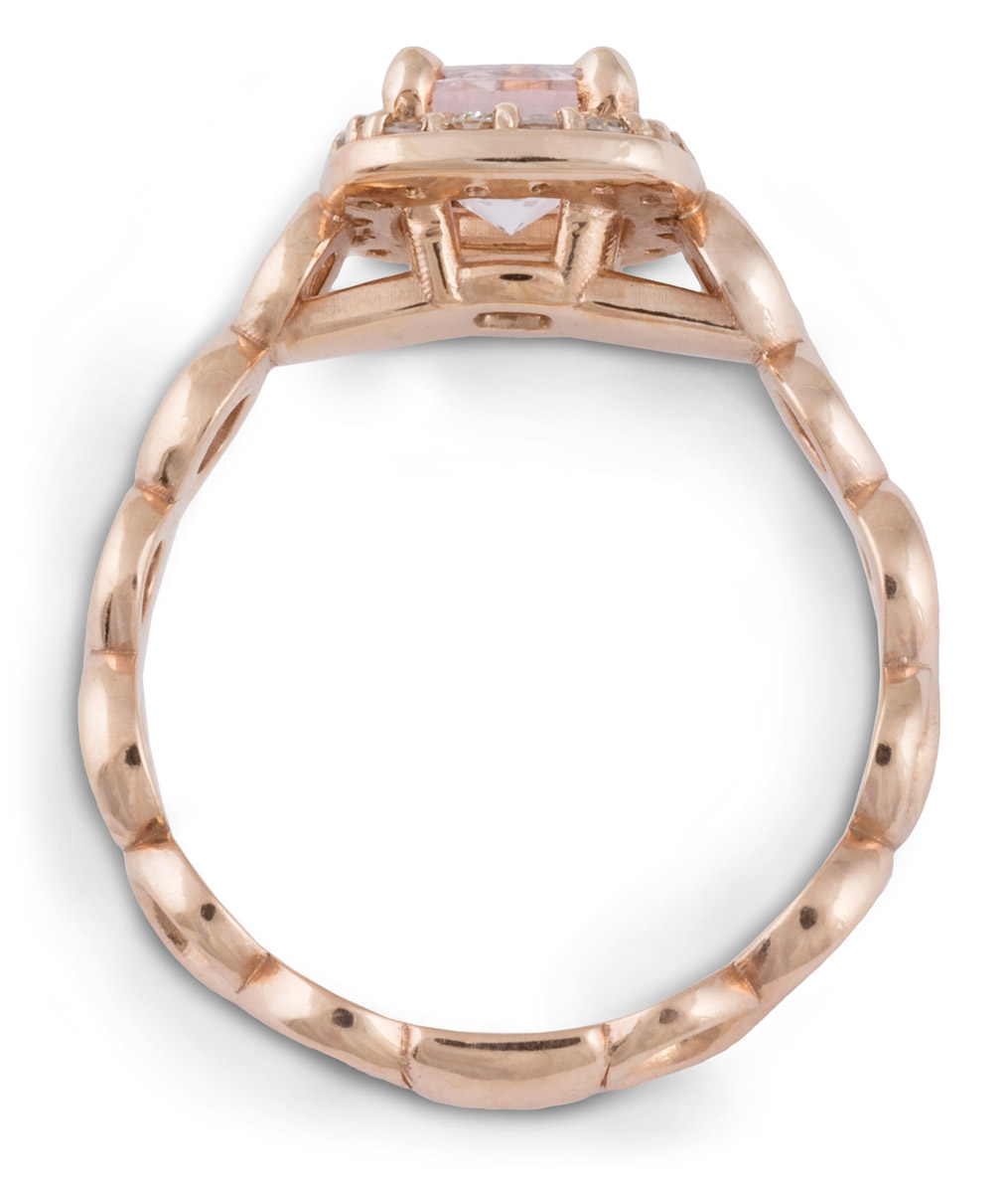 Woven Shank Morganite Halo Ring