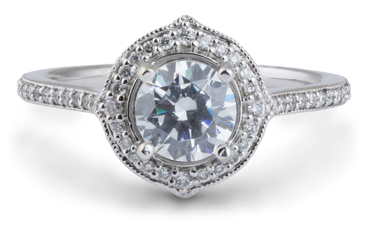 Vintage Halo Engagement Ring with Diamonds