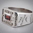 Mens garnet custom class ring - side