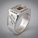 Mens garnet custom class ring - standing