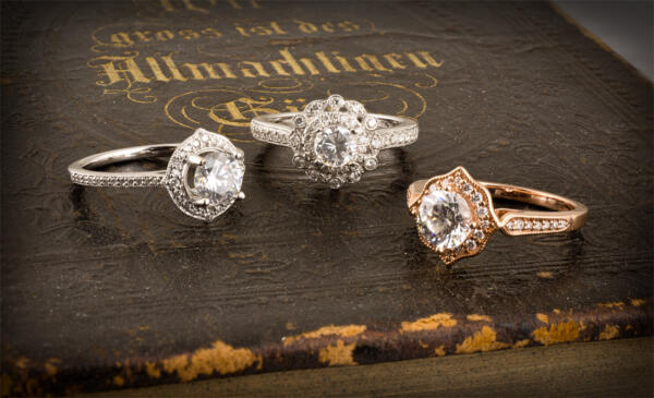 Vintage halo style engagement rings