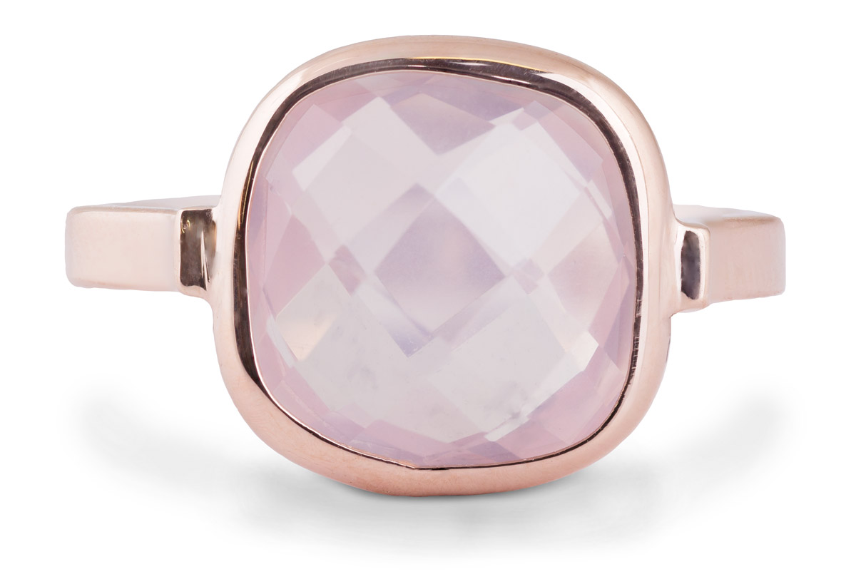 Rose Quartz Cushion Bezel Ring