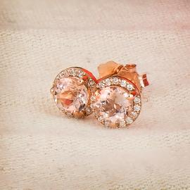 Rose gold and morganite halo stud earrings