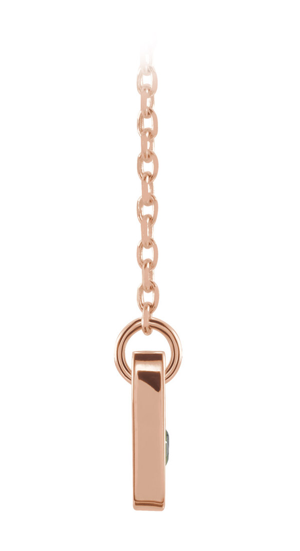 Engravable gold bar necklace with diamond accent - rose gold - side