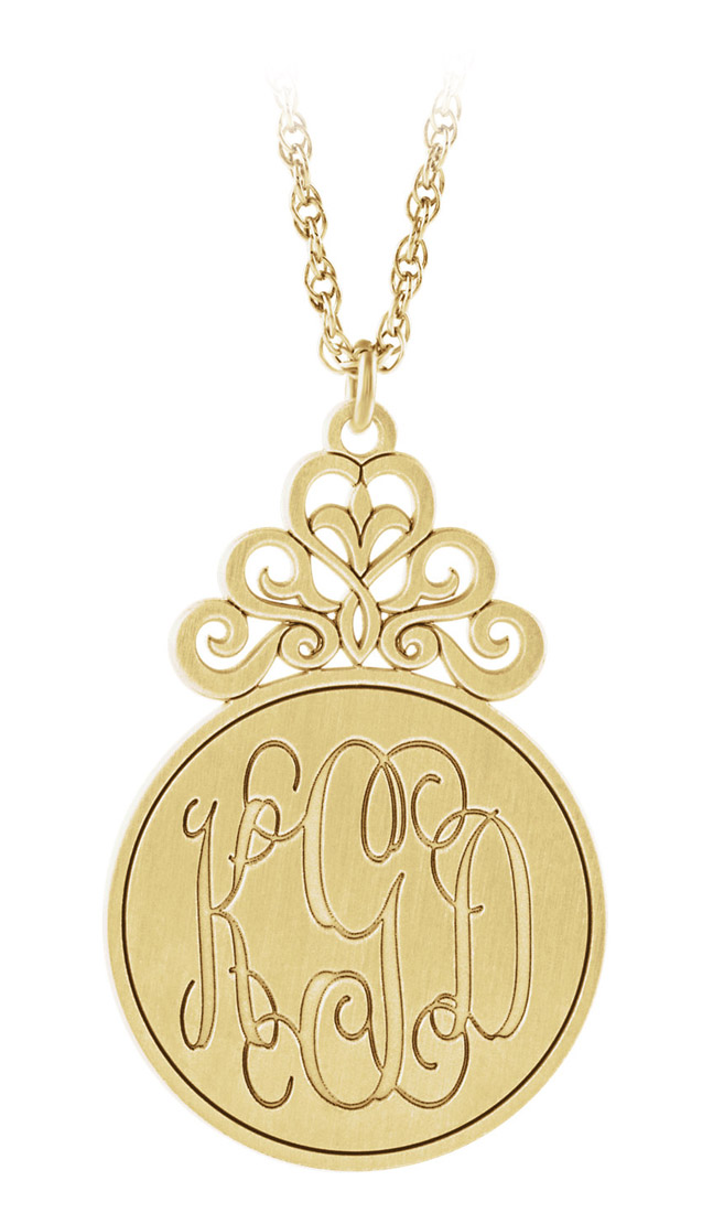 Custom engraved monogram circular pendant - yellow gold