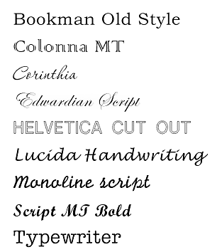 Engraving font choices