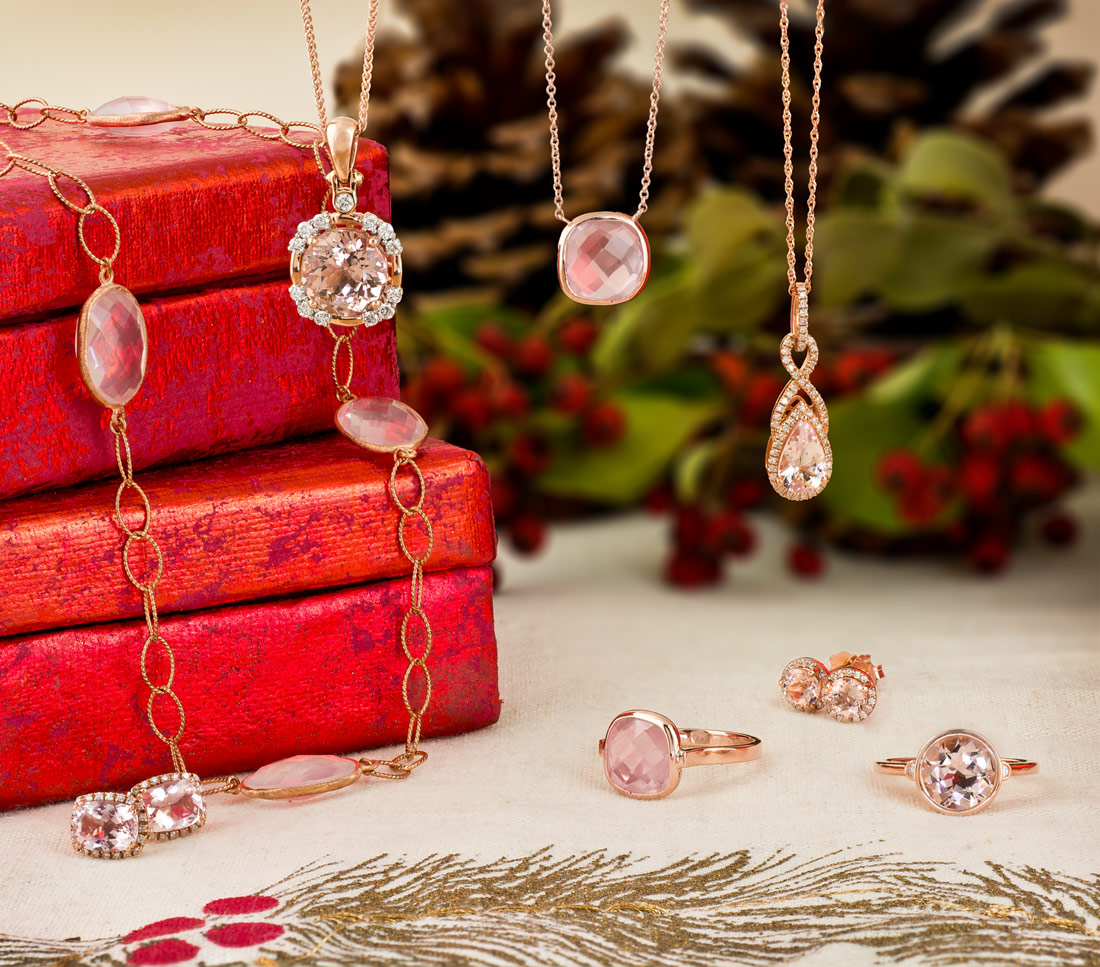 Rose gold with morganite and rose quartz jewelry