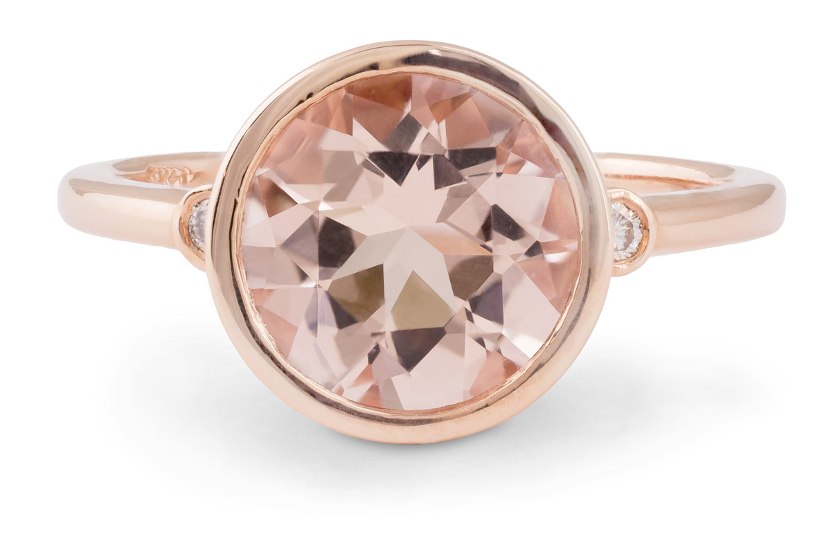 Rose Gold Morganite Bezel Ring with Diamond Accents