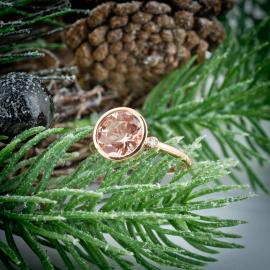 Rose gold morganite and diamond bezel ring