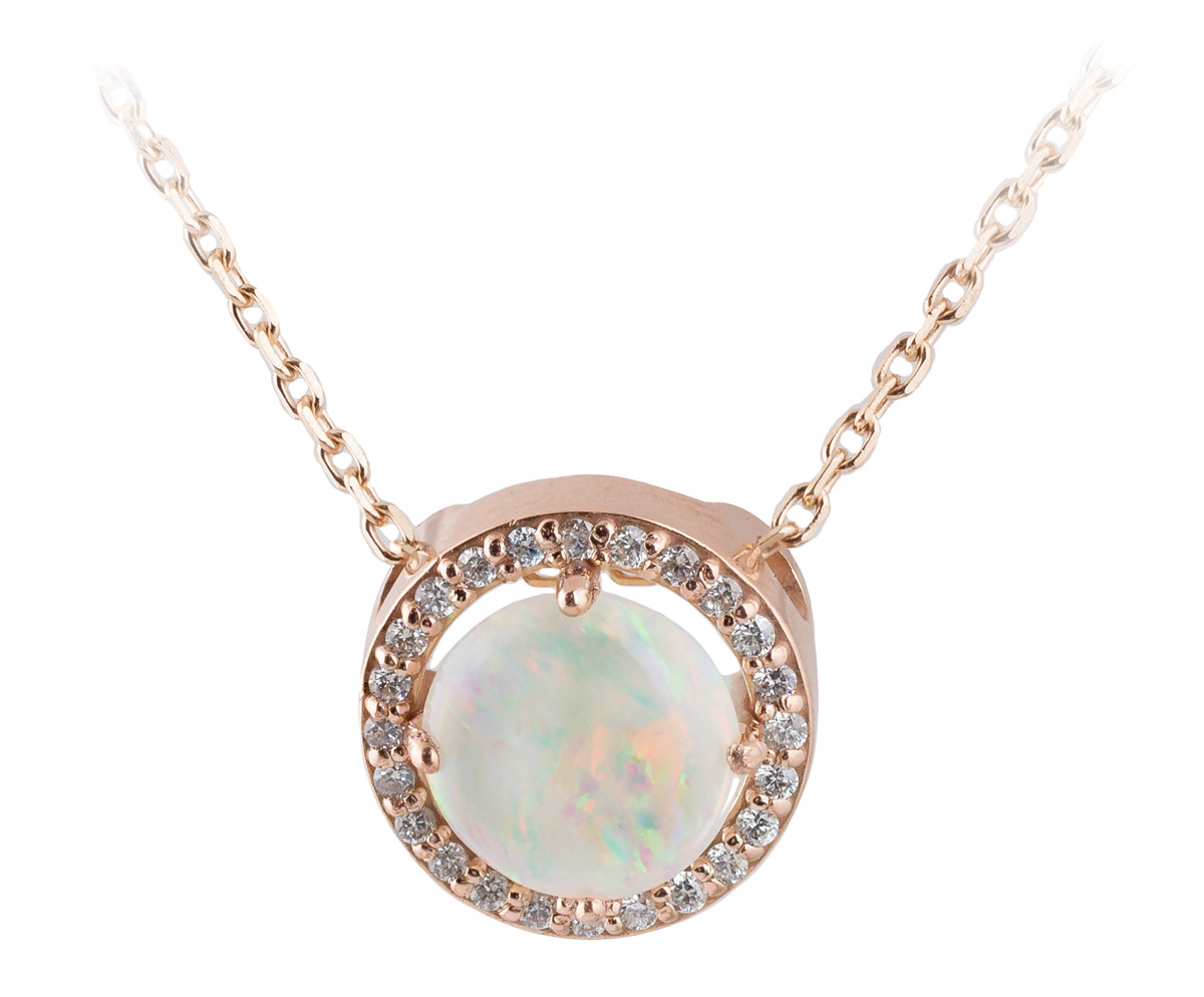 Diamond Halo Opal Slide Pendant