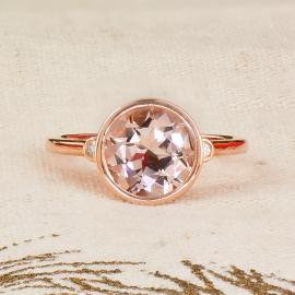 Rose gold morganite and diamond bezel ring front