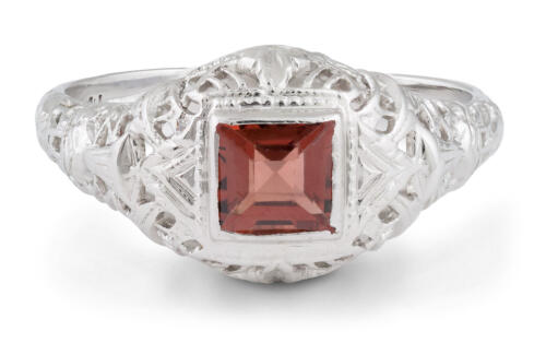 Vintage Filigree Garnet Bezel Solitaire